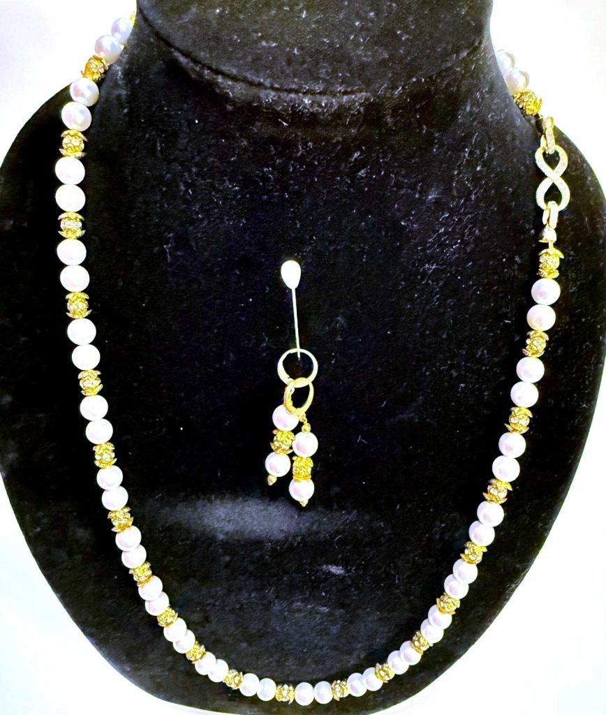 Freshwater Ochre Pearl Necklace Set | Handmade Pearl Jewelry