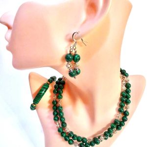 Malachite Jewelry Set | Handmade Necklace, Earrings & Bracelet