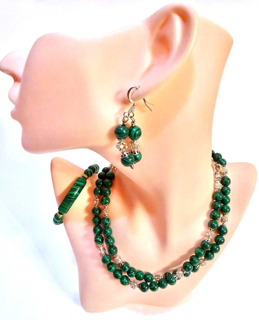 Malachite Jewelry Set | Handmade Necklace, Earrings & Bracelet